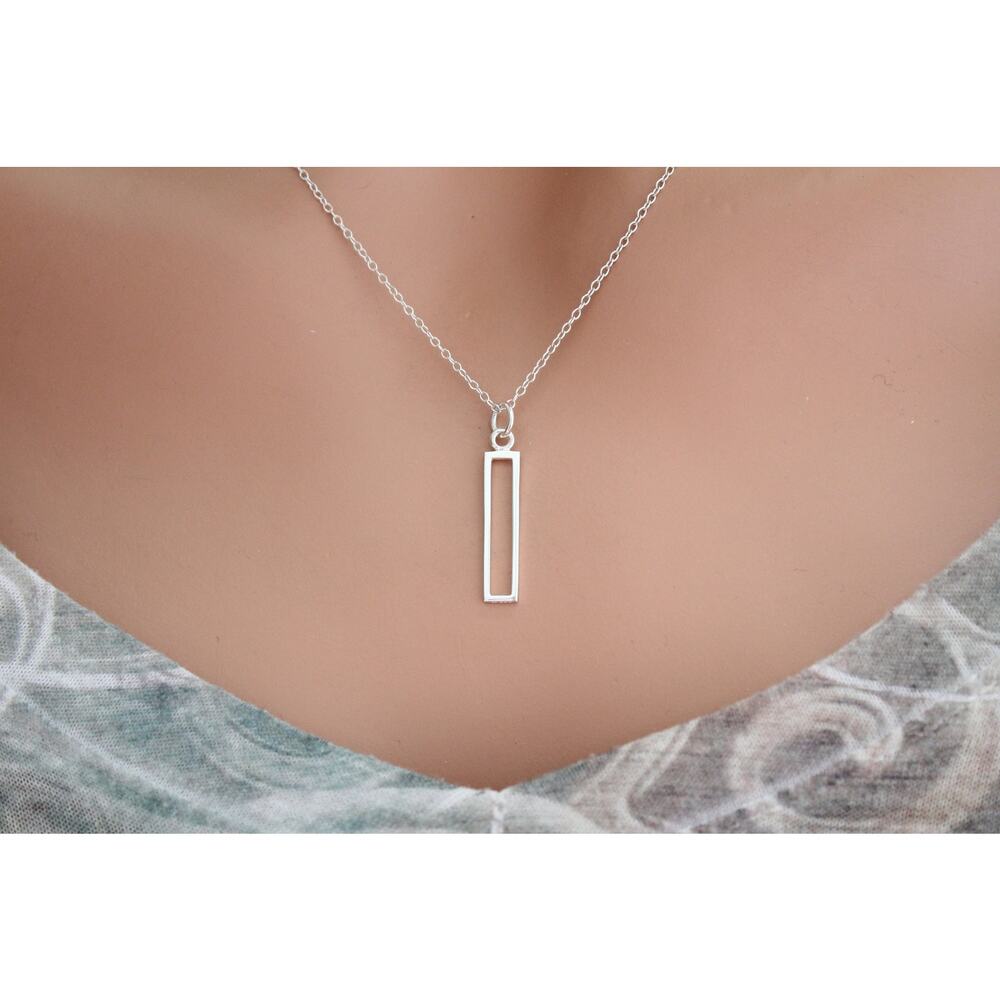 Sterling Silver Openwork Short Rectangle Bar Char… - image 3